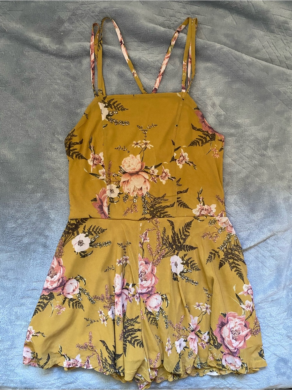 Mustard Yellow Romper with Pink Floral Details